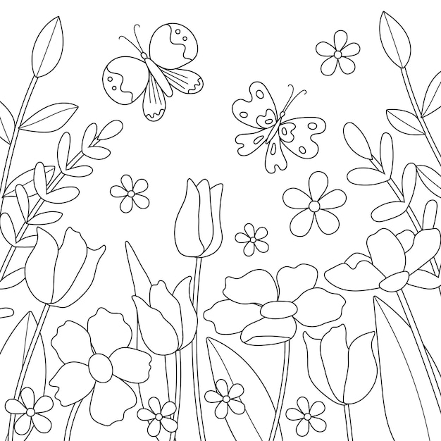 kleurplaat vlinders en bloemen